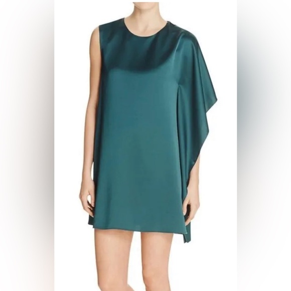 French Connection Green Sasha Satin Asymmetrical Shift Party Dress 2 EUC - Picture 3 of 8